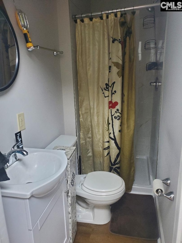 1518 Woodlawn Dr, Camden, SC 29020 - bathroom featuring toilet, a shower with shower curtain, and vanity