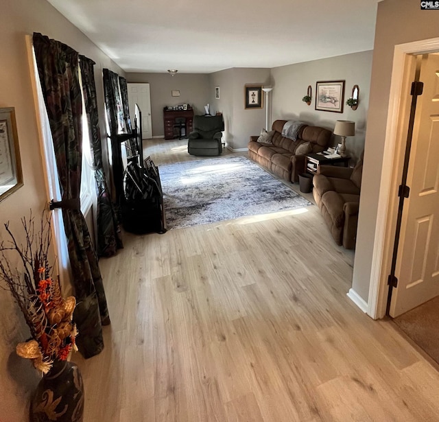 living room with light hardwood / wood-style flooring