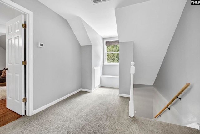 additional living space featuring carpet floors and lofted ceiling