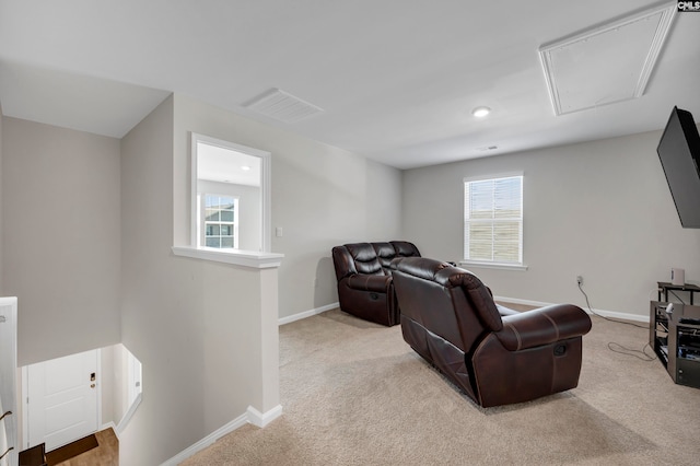 living room featuring light colored carpet