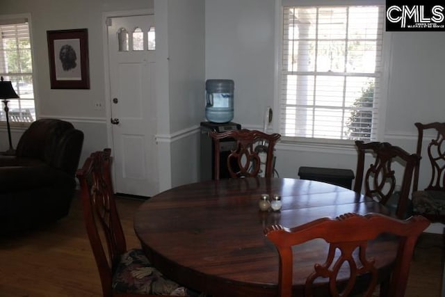 dining area with hardwood / wood-style flooring