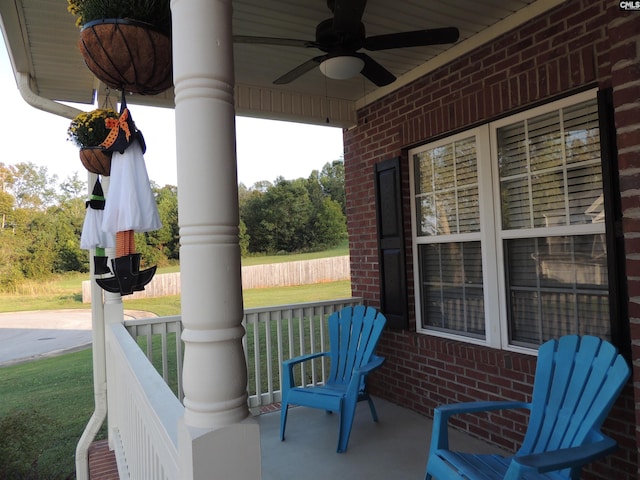 view of patio / terrace featuring covered porch and ceiling fan