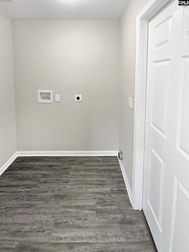 laundry area with dark wood-type flooring, electric dryer hookup, and hookup for a washing machine