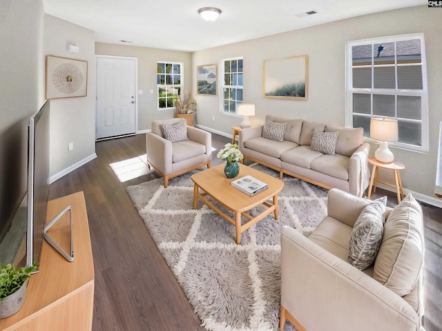 living room featuring dark hardwood / wood-style flooring