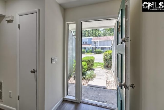 entryway with dark wood-type flooring