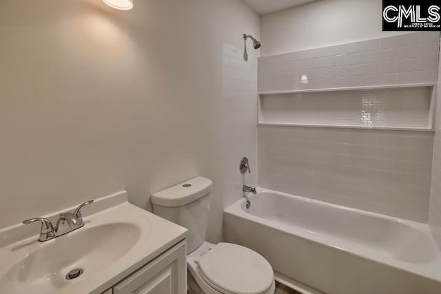 full bathroom with vanity, toilet, and bathing tub / shower combination