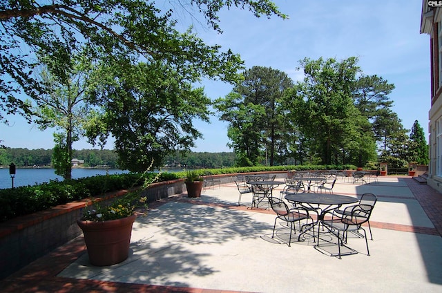 view of patio / terrace featuring a water view