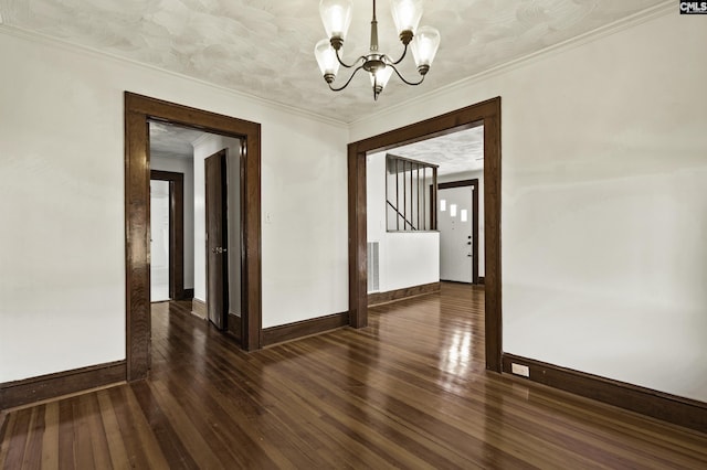 6560 Voorhees Rd, Denmark, SC 29042 - unfurnished room with a chandelier, hardwood / wood-style flooring, and crown molding