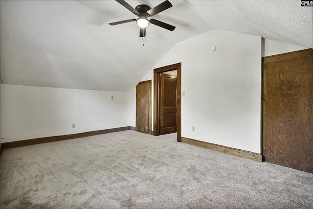 6560 Voorhees Rd, Denmark, SC 29042 - additional living space with vaulted ceiling, ceiling fan, carpet flooring, and a textured ceiling