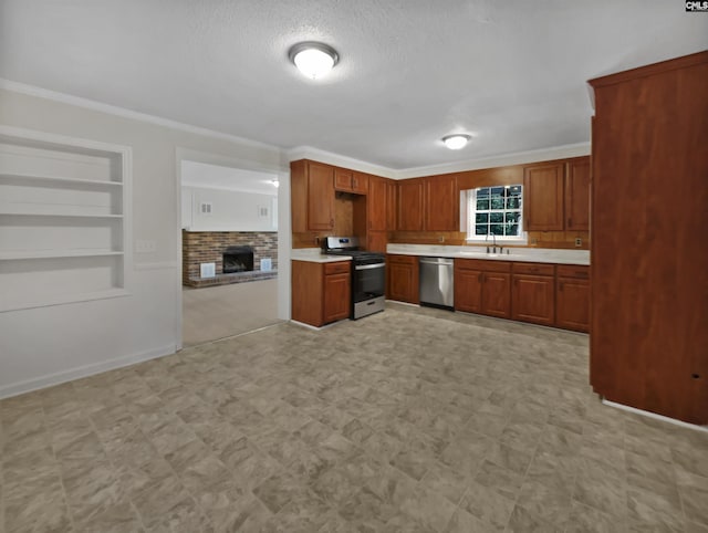 6731 Formosa Dr, Columbia, SC 29206 - kitchen with crown molding, a sink, light floors, light countertops, and appliances with stainless steel finishes