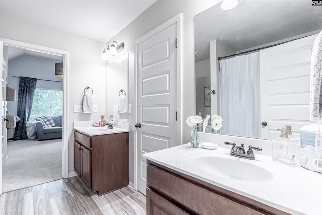 bathroom featuring vanity and wood-type flooring