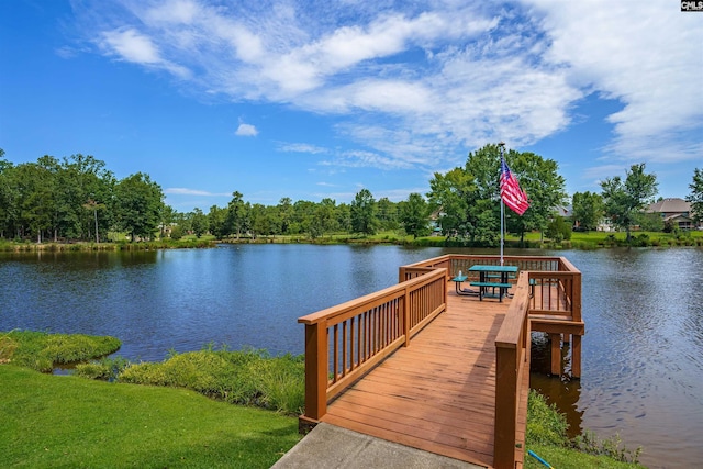 view of dock with a water view