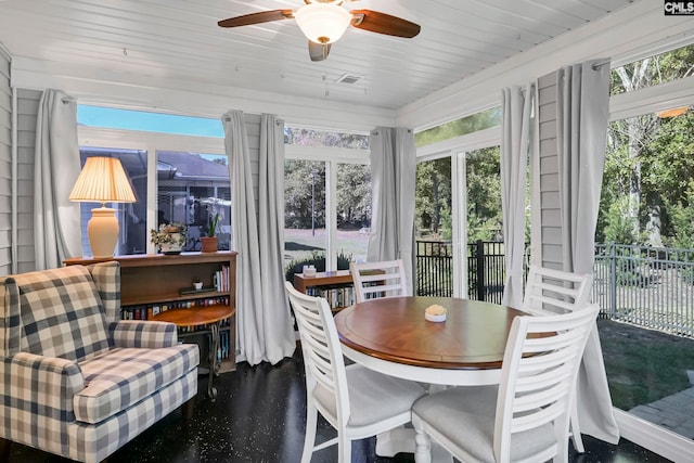 sunroom / solarium featuring ceiling fan and plenty of natural light