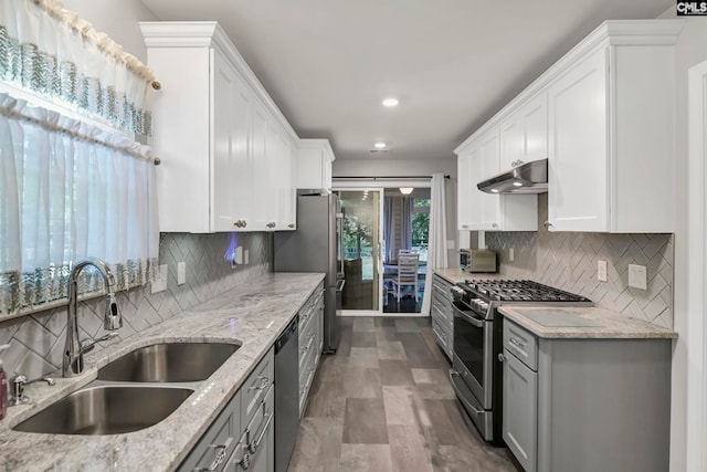 kitchen with white cabinetry, backsplash, appliances with stainless steel finishes, and sink