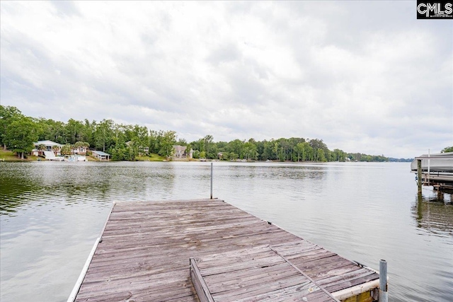 view of dock with a water view