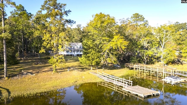 view of dock with a water view