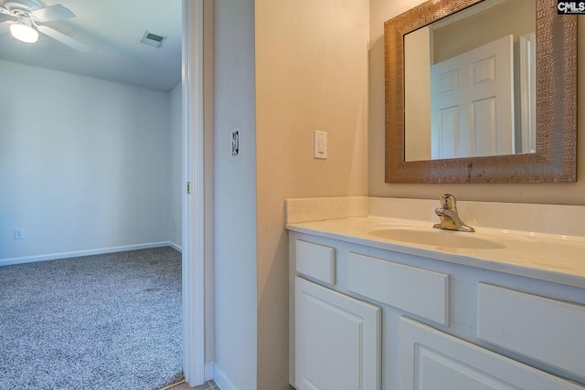 bathroom with vanity and ceiling fan