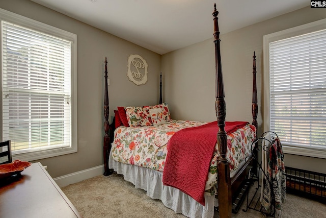 carpeted bedroom with multiple windows