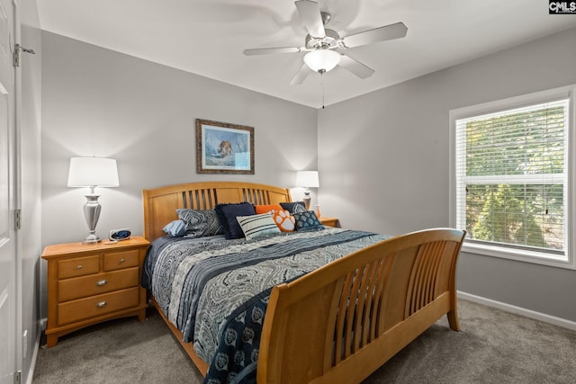 bedroom featuring carpet flooring and ceiling fan