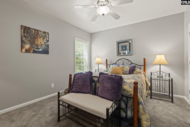 bedroom with carpet flooring and ceiling fan