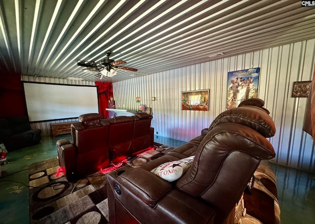 cinema room featuring ceiling fan