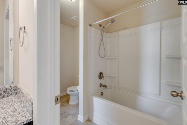 full bathroom featuring vanity, toilet, and bathtub / shower combination