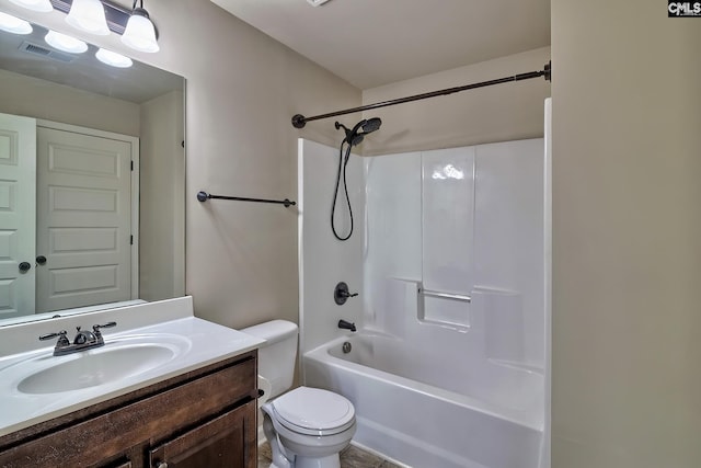 full bathroom with vanity, toilet, and bathtub / shower combination