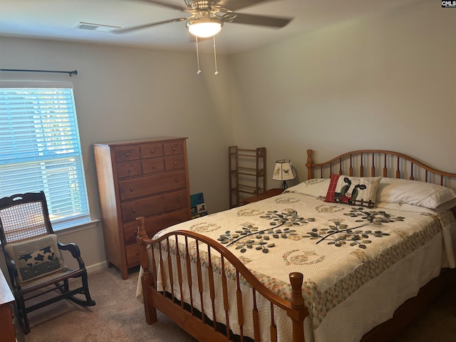 bedroom with carpet floors and ceiling fan