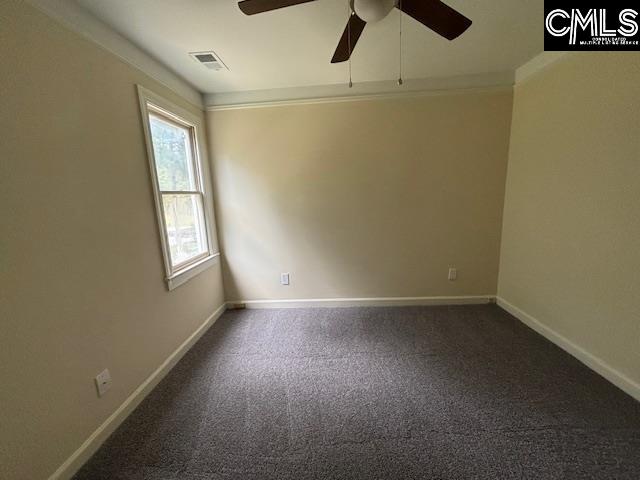 empty room featuring ceiling fan and carpet floors