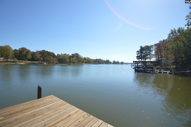 dock area with a water view