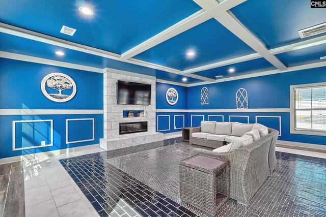 224 Robin Hood Rd, Elgin, SC 29045 - living area featuring a healthy amount of sunlight, coffered ceiling, and a decorative wall