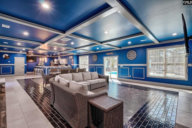 224 Robin Hood Rd, Elgin, SC 29045 - dining area with a wealth of natural light, coffered ceiling, beam ceiling, and visible vents