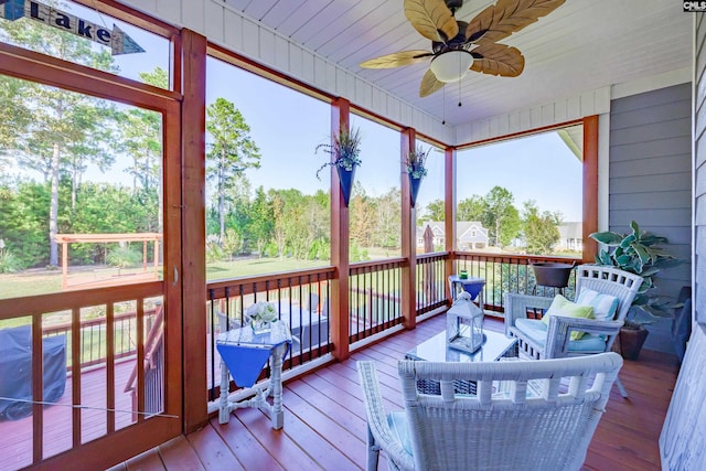 sunroom featuring a wealth of natural light and ceiling fan