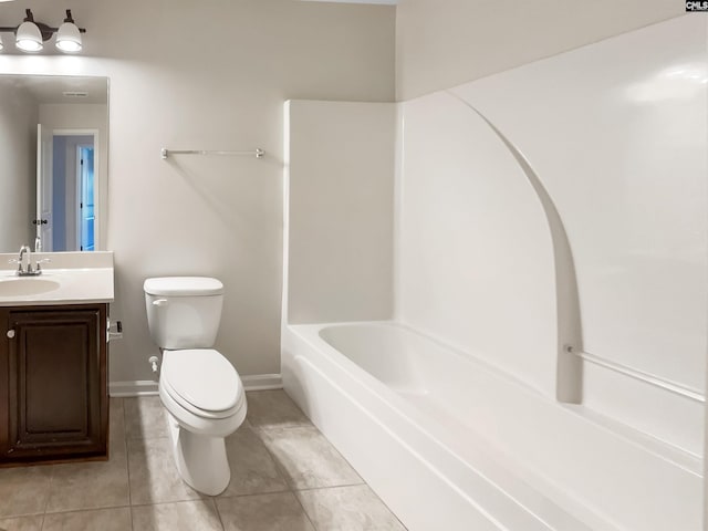 full bathroom featuring vanity, toilet, shower / bathing tub combination, and tile patterned flooring