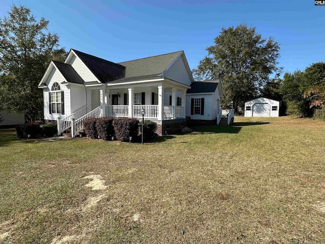 view of side of home featuring a lawn and a porch