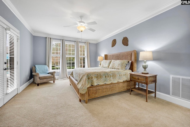 4 High Park Ct, Elgin, SC 29045 - bedroom featuring carpet, crown molding, access to exterior, baseboards, and ceiling fan