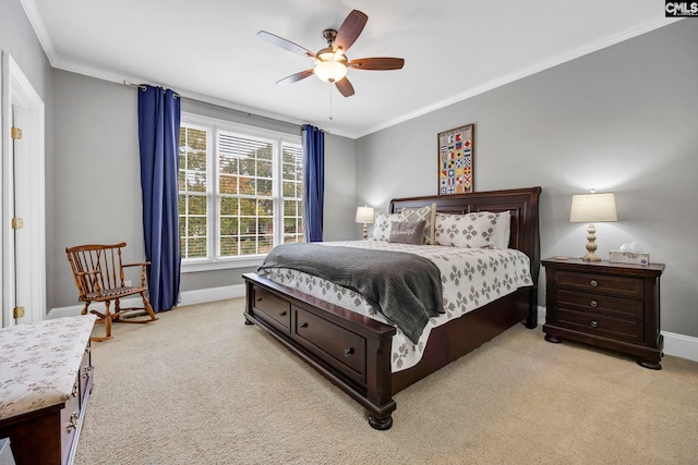 4 High Park Ct, Elgin, SC 29045 - bedroom featuring light carpet, ornamental molding, baseboards, and a ceiling fan