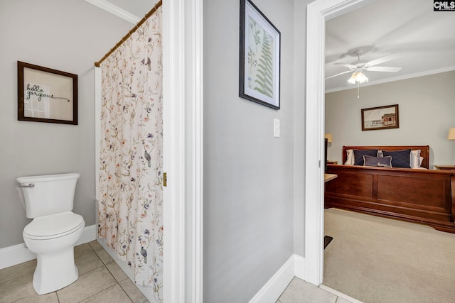 4 High Park Ct, Elgin, SC 29045 - full bathroom featuring ornamental molding, toilet, baseboards, ceiling fan, and tile patterned floors