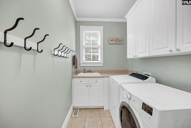 4 High Park Ct, Elgin, SC 29045 - washroom with cabinet space, crown molding, independent washer and dryer, light tile patterned floors, and baseboards