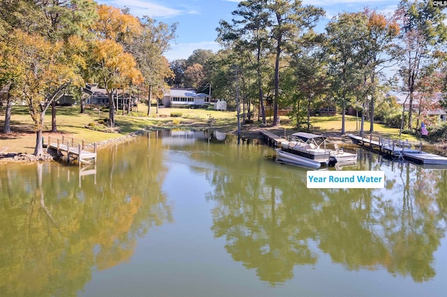 view of dock with a water view