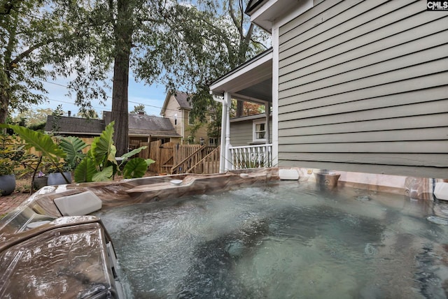 view of patio featuring a hot tub