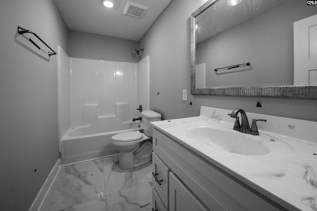 full bathroom featuring vanity, toilet, and bathtub / shower combination