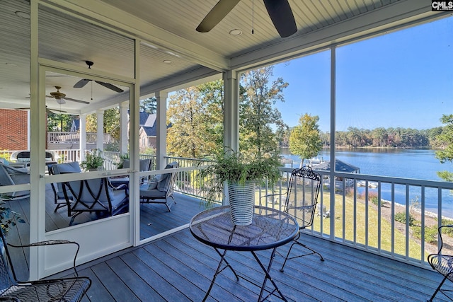 sunroom / solarium with a water view