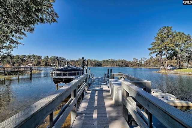 view of dock with a water view