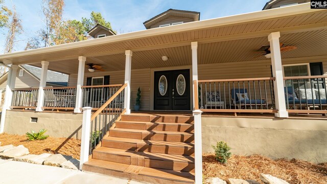 101 Dinkins Place Rd, Blythewood, SC 29130 - entrance to property featuring covered porch and a ceiling fan