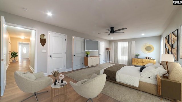 101 Dinkins Place Rd, Blythewood, SC 29130 - bedroom featuring wood finished floors, ceiling fan, baseboards, and recessed lighting