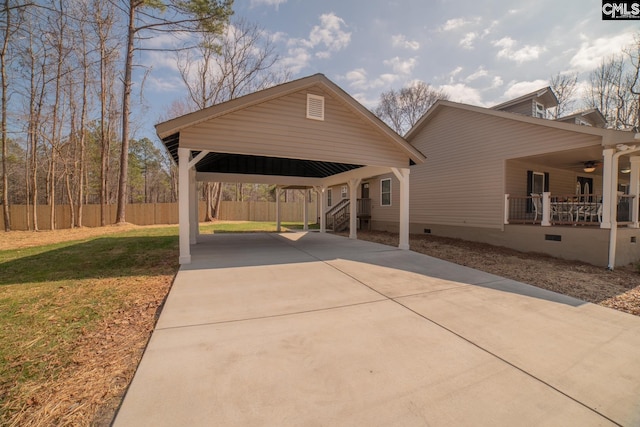 101 Dinkins Place Rd, Blythewood, SC 29130 - view of front facade featuring crawl space, a ceiling fan, driveway, and a detached carport