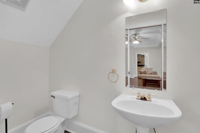 2001 Riding Ridge Rd, Columbia, SC 29223 - half bath with toilet, ceiling fan, a sink, baseboards, and ornamental molding