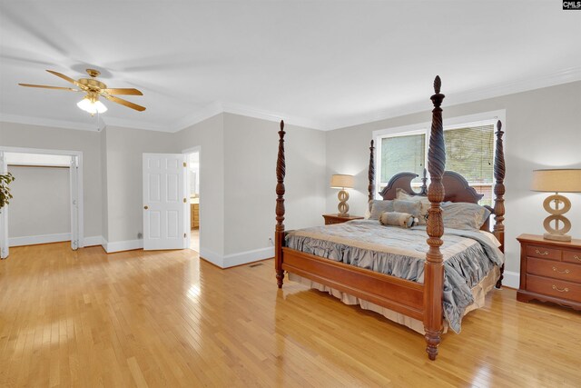 2001 Riding Ridge Rd, Columbia, SC 29223 - bedroom with light wood finished floors, baseboards, ornamental molding, and ceiling fan