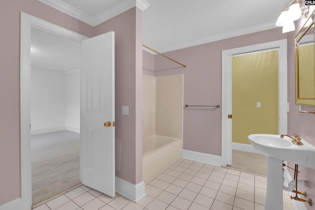 2001 Riding Ridge Rd, Columbia, SC 29223 - bathroom featuring shower / washtub combination, tile patterned flooring, baseboards, and crown molding